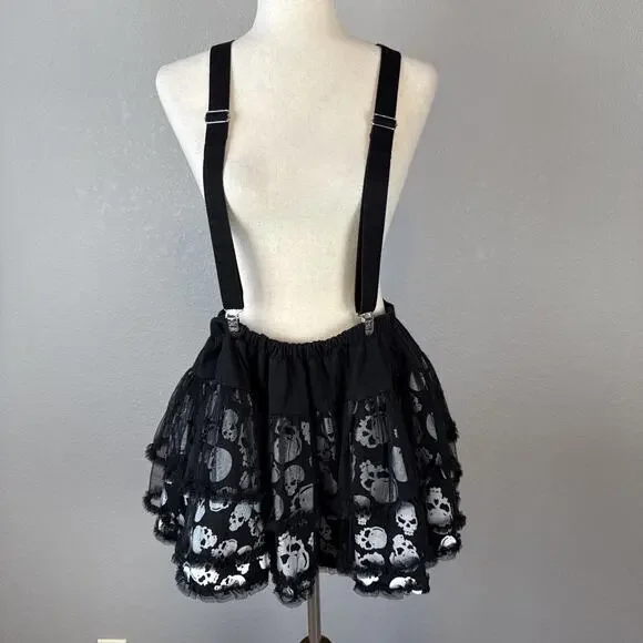 Tripp NYC Suspenders Skull Mini Skirt Size XXL Black White Tulle Ruffle Goth - Picture 1 of 11